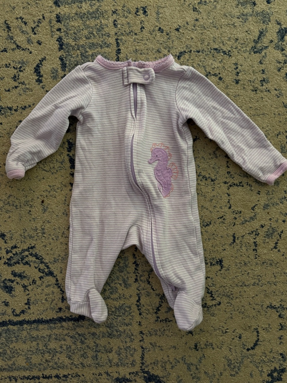 Carter's Lavender Striped Seahorse Footed Pajama, Newborn Girl, Two-Way Zip